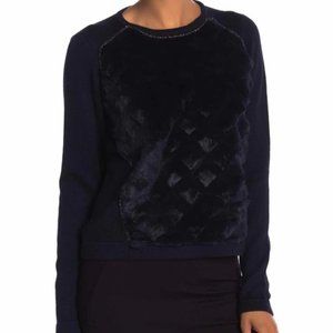 ✨✨Elie Tahari Shanaya Rabbit Fur Merino Wool Sweater – Dark Blue, NWT
